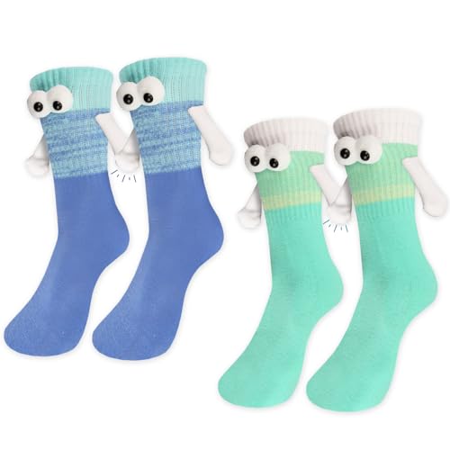 Habbiful 2 Paar Socken zum Halten der Hände, magnetischer Saugnapf, 3D-Puppenpaar-Socken für Unisex-Paare, lustige Socken, Geschenk für Hochzeitstag, Liebhaber, Kinder, Kollegen, Freunde, Unisex, von Habbiful