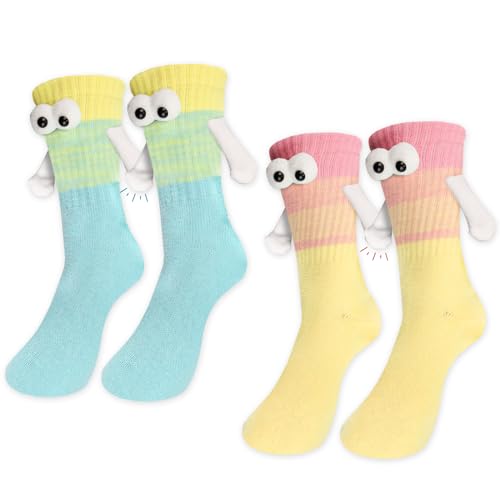 Habbiful 2 Paar Socken zum Halten der Hände, magnetischer Saugnapf, 3D-Puppenpaar-Socken für Unisex-Paare, lustige Socken, Geschenk für Hochzeitstag, Liebhaber, Kinder, Kollegen, Kumpel, Unisex, von Habbiful