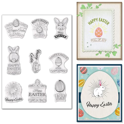 Habbiful Ostereier Transparente Stempel für Kartenherstellung, Happy Easter Words Bunny Gummistempel Osterhase Transparent Silikon Stempel Siegel für Ostern Frühling DIY Scrapbooking Fotoalbum von Habbiful