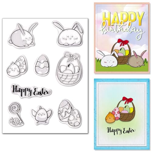 Habbiful Ostereier Transparente Stempel für Kartenherstellung, Happy Easter Words Gummistempel Osterhase Transparent Silikon Stempel Siegel für Ostern Frühling DIY Scrapbooking Fotoalbum Dekorationen von Habbiful