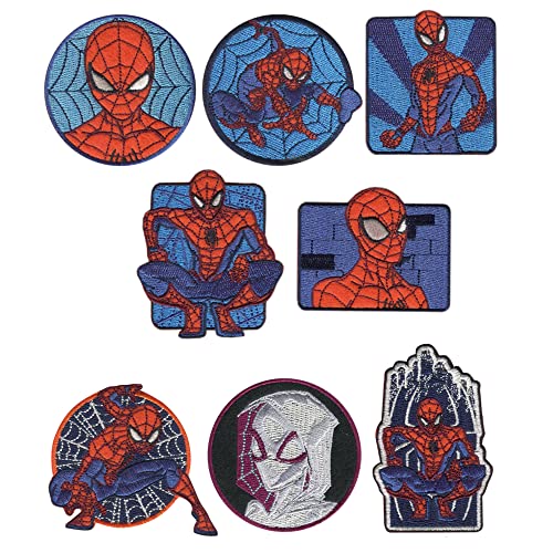 8 gestickte Aufnäher zum Aufbügeln, gestickte Heißsiegel-Applikationen zum Aufbügeln auf Kleidung. Dekorative Muster zum Verzieren und Reparieren von Hosen, Jacken, Rucksäcken usw. (1. Spiderman) von Haberdashery Online