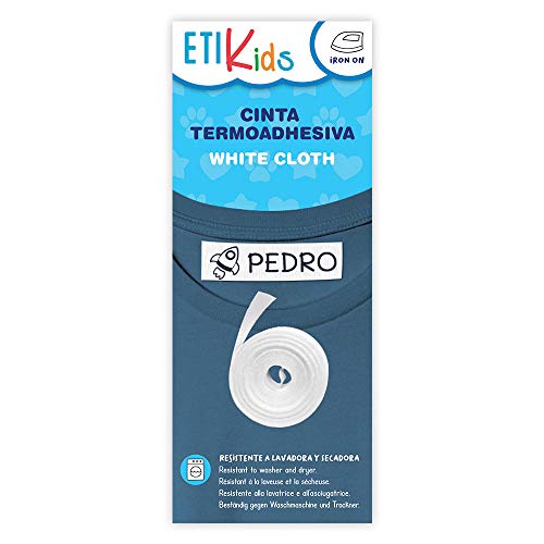 Haberdashery Online - EtiKids Ersatz-Stoff zum Aufbügeln, 2 m x 2 cm, Ökologisches Zertifikat, Hypoallergen, Geeignet für Dunkle Kleidung, 70% Polyester, 30% Baumwolle, Weiß, 2 metros, Polyester von Haberdashery Online