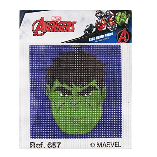 Halber Stichsatz mit Marvel-Zeichnungen. Kreuzstich DIY Handwerk für Kinder, enthält Leinwand und farbigen Fäden nach dem Muster. Leinwand 18 x 15 cm. (Hulk) von Haberdashery Online