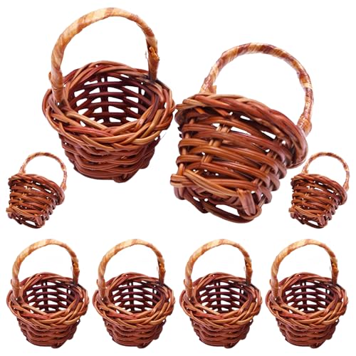 8 Stück Klein Geflochtener Mini Weidenkorb, Lagerung Korb Miniatur, Miniatur Henkelkorb Weidenkorb Mit Henkel, Mini Rattan Korb, Kleiner Wicker Basket Für Landhaus Deko Tischdeko von Hachera