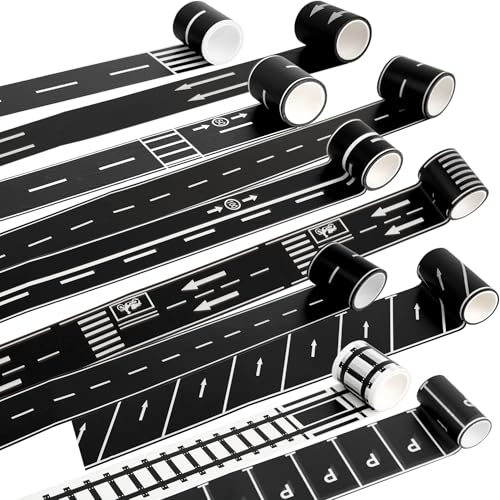 Haconba 10 Rollen Road Play Tape Set Traffic Track Tape Highway Train Tape Schwarz Parkplatz Klebeband für Kinder Racing Party Dekoration, 10 Stile von Haconba