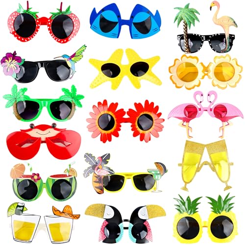 Haconba Hawaiianische Sonnenbrille, Luau-Party-Sonnenbrille, lustige tropische Brille für Kinder und Erwachsene, Sommer, Strand, Pool, Hawaii, Luau, Partyzubehör (Farbstil 2) von Haconba