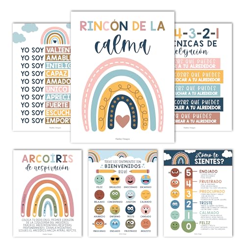 Spanische Klassenzimmer-Dekorationen – 6 spanische Klassenzimmer-Poster, Elementary, Calm Down Corner Poster, Español, Emociones Poster, Boho Afirmaciones Positivas Español Poster von Hadley Designs