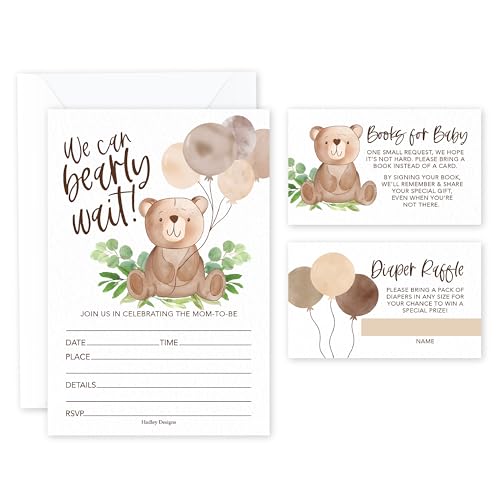 Hadley Designs 15 Einladungen für Babypartys mit Teddybär, geschlechtsneutral, Babyparty-Einladungen für Jungen, Teddybär, Mädchen, Babyparty-Einladungen für Mädchen, Bär von Hadley Designs