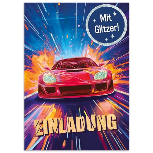 12 x Einladungskarten Kindergeburtstag A6 "Racing" Party-Einladungen für Kinder, Geburtstags-Einladungen von Lernfreunde - nachhaltig & klimafreundlich von Häfft