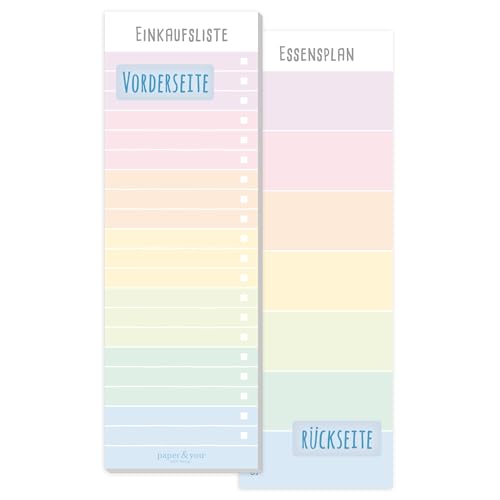 paper&you® Einkaufsliste Block [Rainbow] inkl. Magnet, 50 Blatt - im Hochformat | Einkaufszettel Notizblock inkl. Essensplaner auf der Rückseite | nachhaltig & klimafreundlich von Häfft