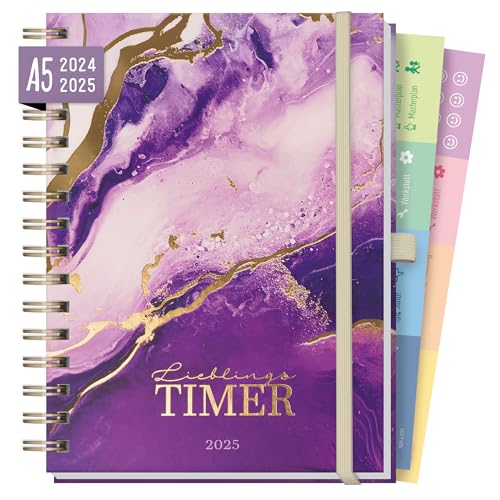 Häfft® Lieblings-Timer Deluxe Kalender 2024/2025 A5 "Purple Magic" Juli 24 bis Dez 25 - Terminplaner, Spiralkalender, Terminkalender, Wochenplaner, Ringbuch Planner - nachhaltig & klimafreundlich von Häfft