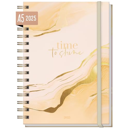 Häfft® Lieblings-Timer Kalender 2025 A5 "Golden Peach" Hardcover Terminplaner, Spiralkalender, Terminkalender, Wochenplaner, Ringbuch Planner - nachhaltig & klimafreundlich von Häfft