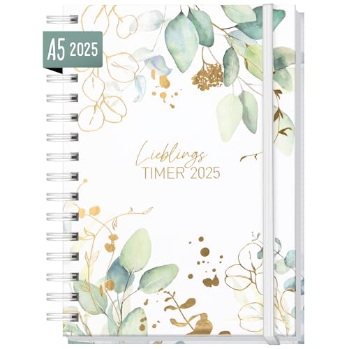 Häfft® Lieblings-Timer Kalender 2025 A5 "Blattgold" Hardcover Terminplaner, Spiralkalender, Terminkalender, Wochenplaner, Ringbuch Planner - nachhaltig & klimafreundlich von Häfft