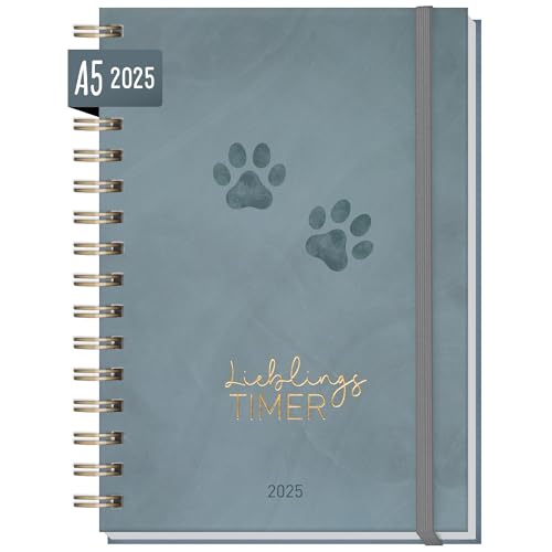 Häfft® Lieblings-Timer Kalender 2025 A5 "Blue Paws" Hardcover Terminplaner, Spiralkalender, Terminkalender, Wochenplaner, Ringbuch Planner - nachhaltig & klimafreundlich von Häfft