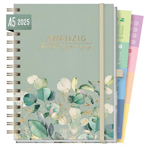 Häfft® Lieblings-Timer Deluxe Kalender 2025 A5 "Minty Leaves" Terminplaner, Spiralkalender, Terminkalender, Wochenplaner, Ringbuch Planner - nachhaltig & klimafreundlich von Häfft