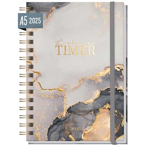 Häfft® Lieblings-Timer Kalender 2025 A5 "Grey Marble" Hardcover Terminplaner, Spiralkalender, Terminkalender, Wochenplaner, Ringbuch Planner - nachhaltig & klimafreundlich von Häfft