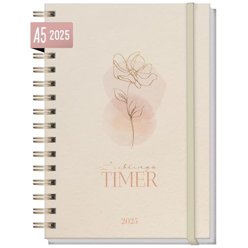 Häfft® Lieblings-Timer Kalender 2025 A5 "Soft Flower" Hardcover Terminplaner, Spiralkalender, Terminkalender, Wochenplaner, Ringbuch Planner - nachhaltig & klimafreundlich von Häfft