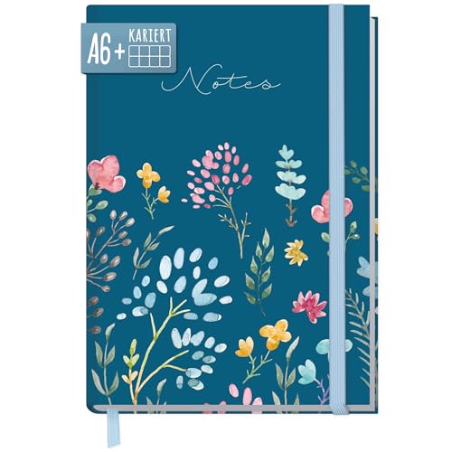 paper&you® Notizbuch kariert A6+ mit Gummiband "Happy Flower" mit 156 Seiten, 78 Blatt - Notizheft, Bullet Journal, Tagebuch - nachhaltig & klimafreundlich von Häfft