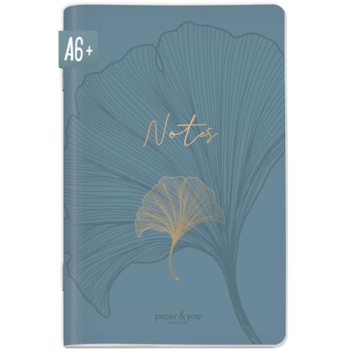 paper&you® Notizheft A6+ dotted "Blue Ginkgo" mit 64 Seiten, Notizbuch klein, Mini Bullet Journal - nachhaltig & klimafreundlich von Häfft