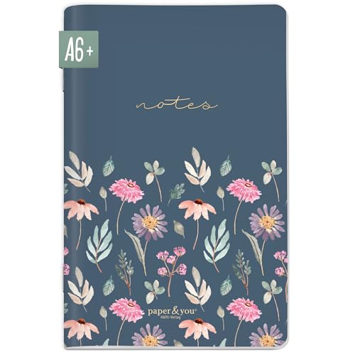 paper&you® Notizheft A6+ dotted "Flying Flowers" mit 64 Seiten, Notizbuch klein, Mini Bullet Journal - nachhaltig & klimafreundlich von Häfft