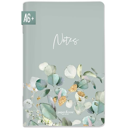 paper&you® Notizheft A6+ dotted "Minty Leaves" mit 64 Seiten, Notizbuch klein, Mini Bullet Journal - nachhaltig & klimafreundlich von Häfft