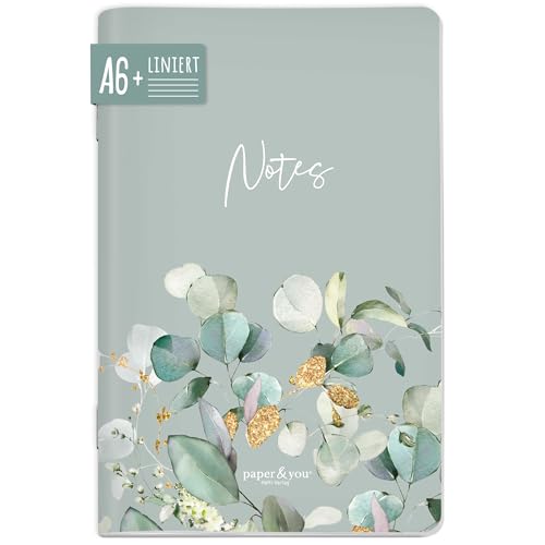 paper&you® Notizheft A6+ liniert "Minty Leaves" mit 64 Seiten, Softcover Notizbuch klein, liniertes Mini Journal - nachhaltig & klimafreundlich von Häfft