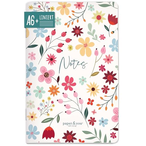 paper&you® Notizheft A6+ liniert "Wild Flower" mit 64 Seiten, Softcover Notizbuch klein, liniertes Mini Journal - nachhaltig & klimafreundlich von Häfft