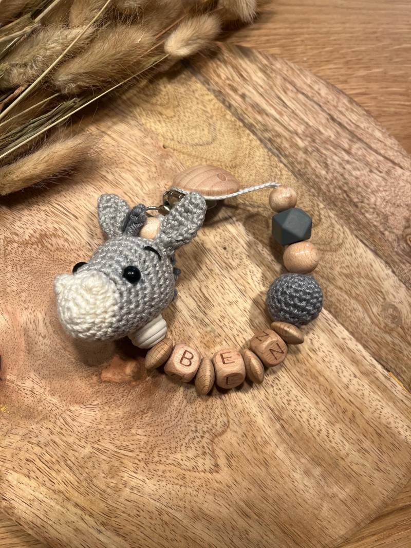 Schnullerkette Esel | Baby Natur Herz Mädchen Junge Holz Geschenk |Babyparty von HaekelzauberGoslar