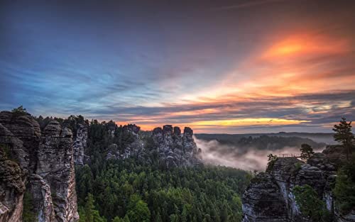 Haeran River Sächsische Schweiz Nationalpark Bastei Deutschland Berge Bäume Sonnenuntergang Diy 5D Diamond Painting By Number Unique Kits Home Wall Decor Crystal Strass Wall Decor von Haeran River