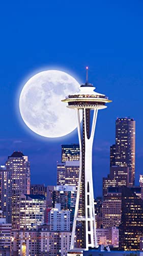 Haeran River Seattle Space Needle Under The Moon DIY 5D Diamond Painting by Number einzigartige Kits Home Wall Decor Crystal Strass Wall Decor von Haeran River