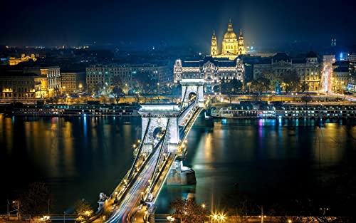 Haeran River Szechenyi Kettenbrücke Budapest Ungarn Donau Stadt Nacht Diy 5D Diamond Painting By Number Unique Kits Home Wall Decor Crystal Strass Wall Decor von Haeran River