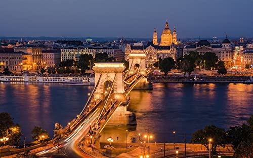 Haeran River Vollbohrer Kettenbrücke Budapest Abend Sonnenuntergang Lichter Der Stadt Donau Ungarn Diy 5D Diamond Painting By Number Unique Kits Home Wall Decor von Haeran River