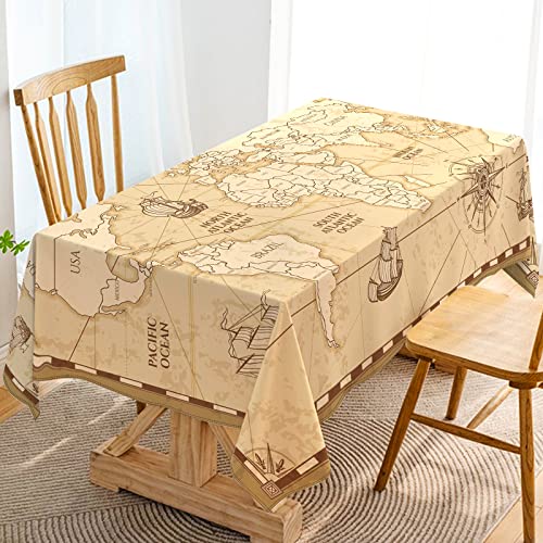 Hafangry Weltkarte Tischdecke Abenteuer Welt wartet Party Dekoration Retro Beige Nautischer Kompass Küche Esszimmer Heimdekoration - 152 x 213 cm von Hafangry