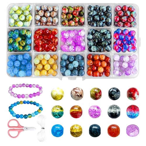 Perlen für Armbänder, 300 Stück Edelstein Perlen, Natürliche Edelsteine Mit Transparent Gummiband und Schere, Armband Perlen Set, 8mm Rund Perlen für Armbänder Halsketten Schmuck Basteln Auffädeln von HahaGo