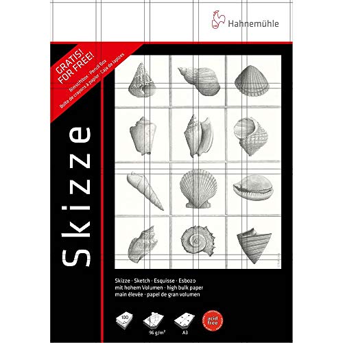 HahneMULHE 2 Zeichenblöcke, 96 g/m², 100 Blatt + Set 6 Bleistifte H, B, B2, B4, B6, B8 von Hahnemühle