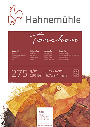 Hahnemühle Torchon, raues Aquarellpapier, 275 g/m², raue grobe Leinenstruktur, hellweiß, 20 Blatt, 17x24cm von Hahnemühle