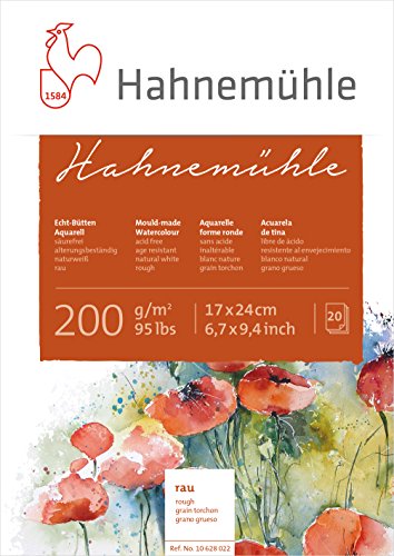 Hahnemühle Echt-Bütten Aquarellblock, 200 g/m², raue Oberfläche, 20 Blatt, 17x24cm von Hahnemühle