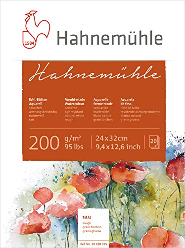 Hahnemühle Echt-Bütten Aquarellblock, 200 g/m², raue Oberfläche, 20 Blatt, 24x32cm von Hahnemühle