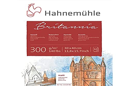 Hahnemühle Britannia Aquarellblock, mattes naturweißes Aquarellpapier, 300 g/m², 12 Blatt, 30 x 40 cm von Hahnemühle