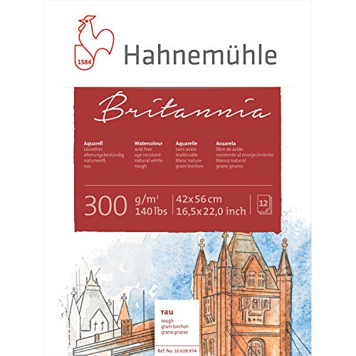 Hahnemühle Britannia Aquarellblock, raues naturweißes Aquarellpapier, 300 g/m², 12 Blatt, 42 x 56 cm von Hahnemühle