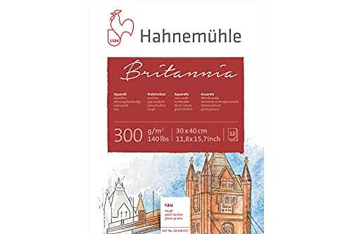 Hahnemühle Britannia Aquarellblock, raues naturweißes Aquarellpapier, 300 g/m², 12 Blatt, 30 x 40 cm von Hahnemühle