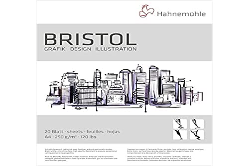 Hahnemühle Bristol Block DIN A4 - Hochwertiges Zeichenpapier für Künstler und Designer - 250 g/m², radierfest, glatte Oberfläche - Ideal für Entwürfe, Illustrationen und mehr von Hahnemühle