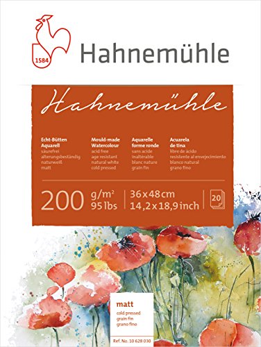 Hahnemühle Echt-Bütten Aquarellblock, 200 g/m², matte Oberfläche, 20 Blatt, 36x48cm von Hahnemühle