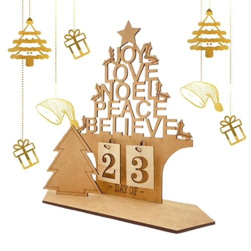 Hailerio Adventskalender in Hausform,Adventskalender in Hausform aus Holz | 2025 Tage bis Weihnachten Countdown-Schild | Hohlbuchstaben-Design-Tischschild für Kinderzimmer von Hailerio