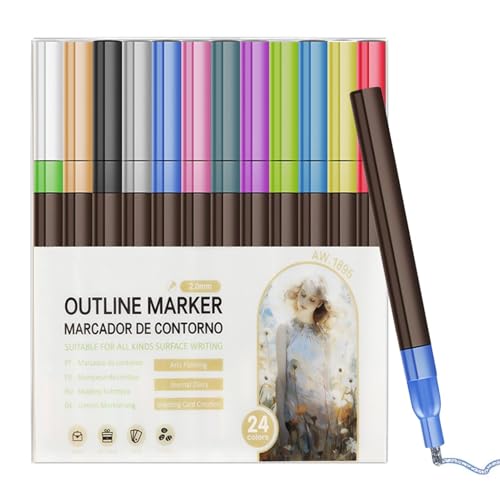 Hailerio Glitzer-Konturenmarker, Doppel-Linien-Marker-Set, glitzernde Marker, Kunststifte für Kritzeleien, Scrapbooking, Zeichnen, Grußkarten, Basteln von Hailerio