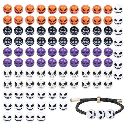 Halloween Holzperlen, 100 Stück Holzperlen Mit Gesicht Halloween, Perlen Mit Loch Holzperlen, Holzperlen Mit Gesicht 5 Stile Holzkugeln Mit Ghostface (16mm) Für Halloween Dekorationen von Hailerio