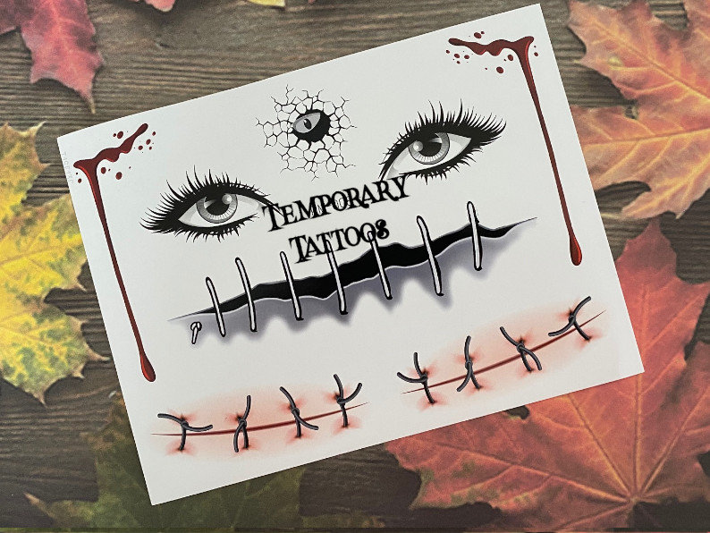 Set Halloween Augen Narben Blutstiche Schnitt Temporäre Tattoo Party Taschen Tt008 Tattoos von Hailthenails