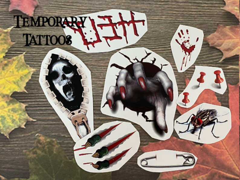 Set Halloween Skull Help Creepy Monsters Temporary Temporäre Tattoo Party Taschen Tt020 Tattoos von Hailthenails