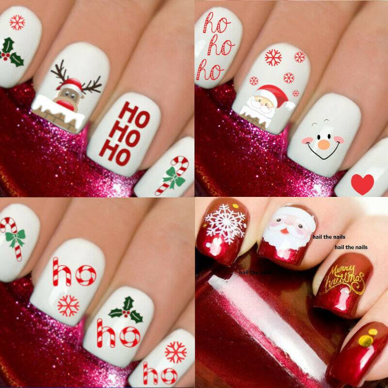 Weihnachten Nail Art Santa Nails Water Transfer Aufkleber Wraps Schnee Elfe Schneemänner von Hailthenails