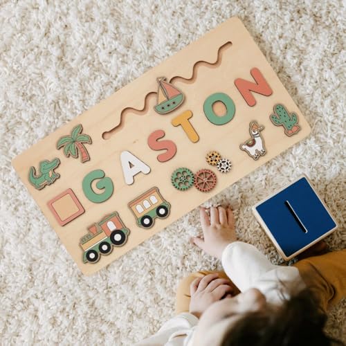 Hainadian Personalisiertes Baby-Namenspuzzle, Spielzeug, personalisiertes Namenspuzzle, 1. Geburtstag, individuelles Holzpuzzle für Mädchen, Jungen, Kinder, Baby, Kleinkind (1–6 Buchstaben (30 x 20 von Hainadian